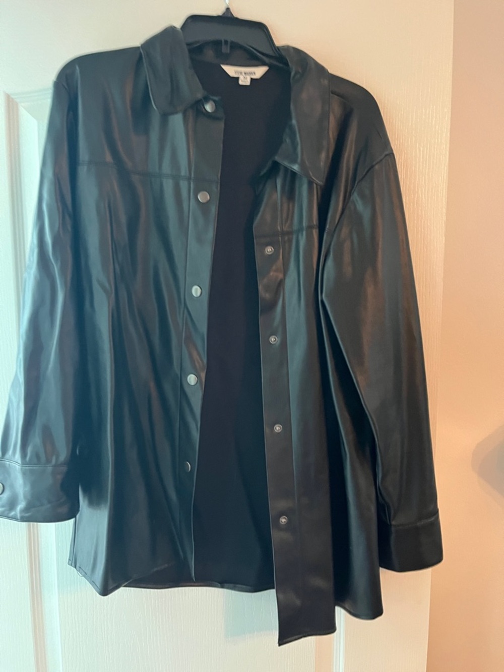 Vince Black Faux Leather Button-Front Shirt Jacket
